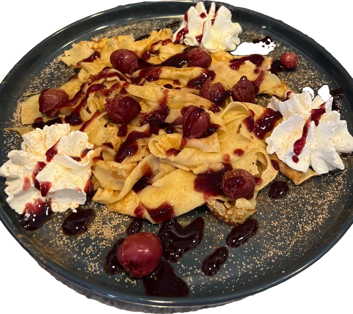 Crêpe Pasta Kirschen · Zimt · Zucker · Sahne